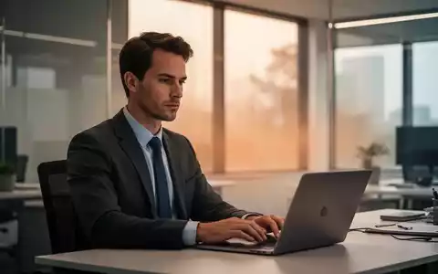 Ein fokussierter Büroangestellter arbeitet an einem Schreibtisch in einem kühlen, modernen Büro, während draußen Hitzeflimmern sichtbar ist. - Foto: über boerse-global.de