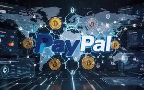 Stilisierte digitale PayPal-Logo-Darstellung mit Blockchain-Elementen und Stablecoin-Symbolen für globale Zahlungen. - Foto: über boerse-global.de