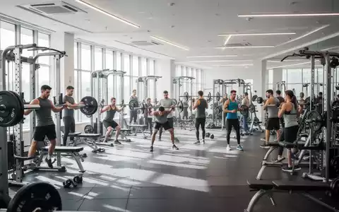 Ein modernes Fitnessstudio mit Krafttrainingsgeräten und Athletikbereichen, in dem Menschen trainieren. Helle, offene Atmosphäre. - Foto: über boerse-global.de