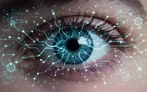 Nahaufnahme eines menschlichen Auges mit einer digitalen Überlagerung, die neuronale Netzwerkmuster und Datenpunkte zeigt. - Foto: über boerse-global.de