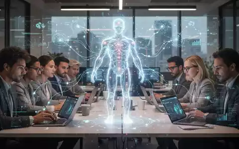 Eine futuristische KI-Entität, die nahtlos in ein modernes Büro mit arbeitenden Menschen integriert ist und Teamwork und Technologie symbolisiert. - Foto: über boerse-global.de
