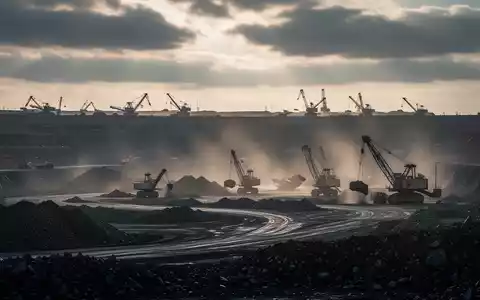 Eine weite Tagebaulandschaft mit schweren Maschinen unter dramatischem Himmel, die industrielle Rohstoffgewinnung darstellt. - Foto: über boerse-global.de