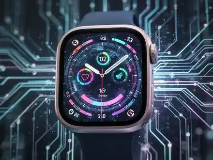 Nahaufnahme einer Apple Watch Ultra 3 mit futuristischem watchOS-Interface, KI- und Gesundheitsdaten, vor technischem Hintergrund. - Foto: über boerse-global.de