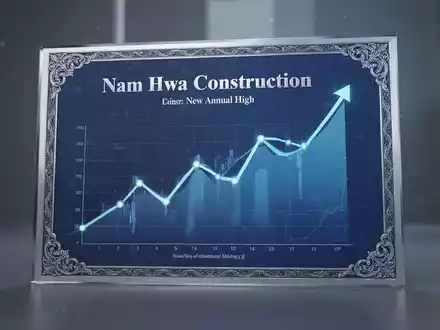 Nahaufnahme eines Nam Hwa Construction Aktienzertifikats mit einem steigenden Diagramm im Hintergrund, das ein neues Jahreshoch symbolisiert. - Foto: über boerse-global.de