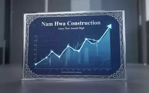 Nahaufnahme eines Nam Hwa Construction Aktienzertifikats mit einem steigenden Diagramm im Hintergrund, das ein neues Jahreshoch symbolisiert. - Foto: über boerse-global.de