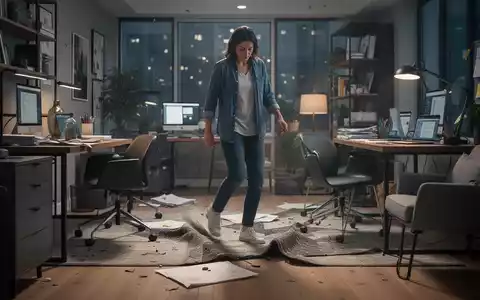 Eine Person geht vorsichtig durch ein modernes Homeoffice und symbolisiert das Unfallrisiko im häuslichen Arbeitsumfeld. - Foto: über boerse-global.de
