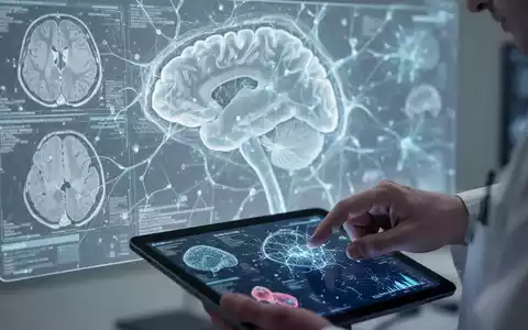 Nahaufnahme von Hirnscans und neuronalen Netzwerken, die auf einem Bildschirm angezeigt werden, während eine Hand ein Tablet bedient. - Foto: über boerse-global.de