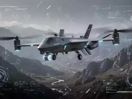 Moderne Militärdrohne im Flug, Symbol für unbemannte Systeme und Investitionen in Verteidigungstechnologie. - Foto: über boerse-global.de