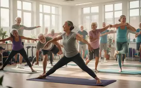 Eine vielfältige Gruppe von Menschen verschiedenen Alters nimmt an einem Fitnesskurs in einem hellen Gemeindezentrum teil. - Foto: über boerse-global.de