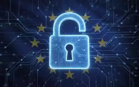 Ein stilisiertes, leuchtend blaues digitales Vorhängeschloss-Symbol über einem abstrakten Hintergrund aus Datenlinien und Netzwerk. - Foto: über boerse-global.de
