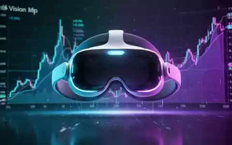 Apple Vision Pro Headset mit blauem Leuchten vor Finanzcharts mit steigenden Kursen. - Foto: über boerse-global.de