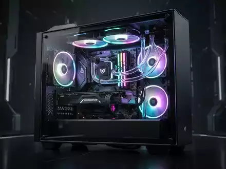 Nahaufnahme eines leistungsstarken, selbst gebauten Gaming-PCs mit beleuchteten Komponenten hinter einer durchsichtigen Seitenwand. - Foto: über boerse-global.de