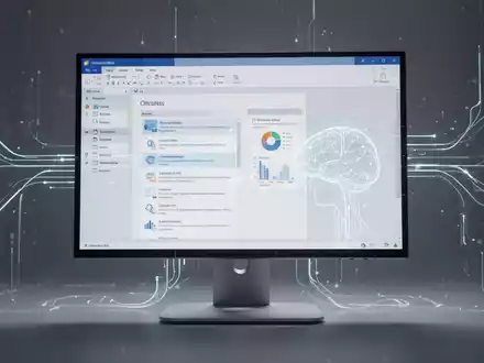Moderner Computermonitor mit stylishem Microsoft-Office-Interface und leuchtenden Datenlinien, die Produktivität und KI symbolisieren. - Foto: über boerse-global.de