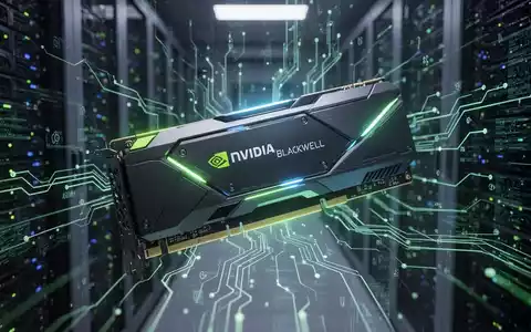 Nahaufnahme einer futuristischen NVIDIA Blackwell GPU, die in grünem und blauem Licht leuchtet, umgeben von abstrakten digitalen Schaltkreisen. - Foto: über boerse-global.de