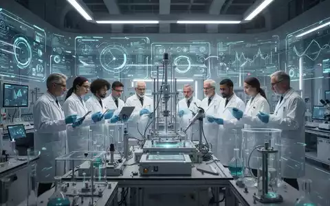 Futuristisches Labor mit Wissenschaftlern und Ingenieuren, die an leuchtenden Datenvisualisierungen und modernster Testausrüstung arbeiten, Symbol für Innovation. - Foto: über boerse-global.de