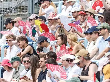 Fächer waren beim Tennis-Turnier im Juni in Berlin auf den Zuschauerrängen gefragt. - Foto: Andreas Gora/dpa