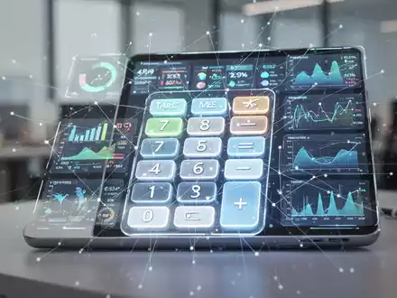 Leuchtendes, futuristisches Taschenrechner-Interface mit Datenpunkten und abstrakten Linien, die KI-Integration andeuten. - Foto: über boerse-global.de