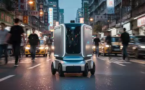 Autonomer Lieferroboter auf belebter Stadtstraße, Symbol für das Wachstum der Robotik in Logistik und Arbeit. - Foto: über boerse-global.de