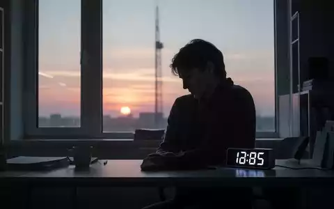 Eine Person als Silhouette vor einem Fenster bei Sonnenaufgang, die Müdigkeit ausstrahlt. Ein digitaler Wecker zeigt eine frühe Stunde an. - Foto: über boerse-global.de