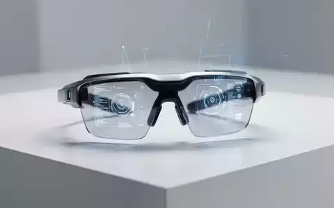 Schlanke, leichte AR-Brille mit dezenter Digitalanzeige auf den Gläsern, auf weißer Fläche. - Foto: über boerse-global.de