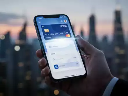 Eine Hand hält ein Smartphone mit einer digitalen Brieftasche vor dem Hintergrund einer verschwommenen Stadtlandschaft bei Dämmerung. - Foto: über boerse-global.de