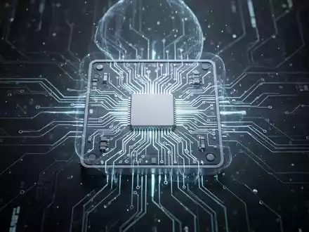 Stilisierter Mikrochip mit leuchtenden Schaltkreismustern, symbolisiert KI-Verarbeitung und Zukunftstechnologie. - Foto: über boerse-global.de