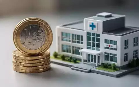 Ein Stapel Euro-Münzen neben einem kleinen Modell eines Krankenhauses, das die Finanzierung des Gesundheitswesens symbolisiert. - Foto: über boerse-global.de