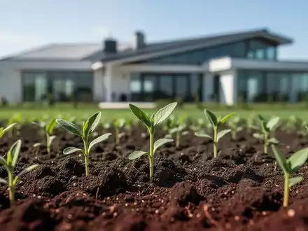 Fruchtbarer Ackerboden mit jungen grünen Pflanzen, symbolisch für Kohlenstoffbindung und nachhaltige Landwirtschaft. - Foto: über boerse-global.de
