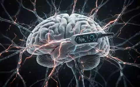 Ein abstraktes Bild eines menschlichen Gehirns mit leuchtenden neuronalen Verbindungen, die Deep Brain Stimulation und Gehirn-Remodellierung symbolisieren. - Foto: über boerse-global.de
