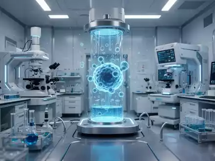 Ein futuristisches medizinisches Labor mit fortschrittlicher Zelltherapieausrüstung und blauem Licht, das Innovation symbolisiert. - Foto: über boerse-global.de