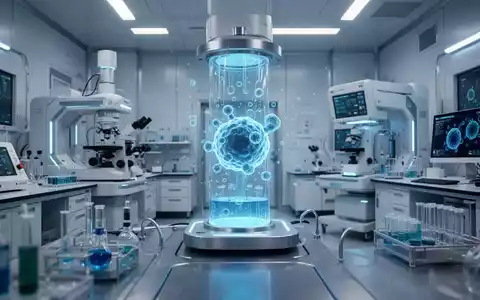 Ein futuristisches medizinisches Labor mit fortschrittlicher Zelltherapieausrüstung und blauem Licht, das Innovation symbolisiert. - Foto: über boerse-global.de