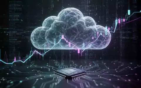 Abstrakte Cloud-Netzwerk-Darstellung mit Datenströmen und fallender Finanzkurve, symbolisiert Cloud-Margen und KI-Ausgaben. - Foto: über boerse-global.de