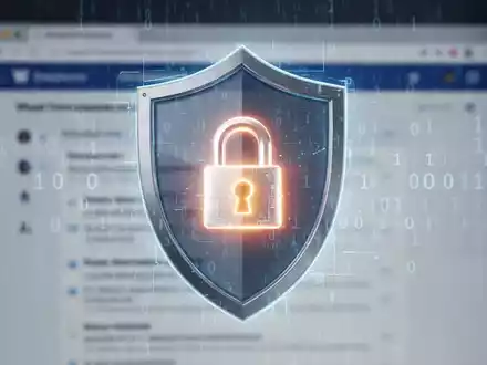 Digitaler Schild mit leuchtendem Schloss über verschwommener Browser-Oberfläche und Binärcode, symbolisiert Microsoft Edge-Sicherheitsupdates. - Foto: über boerse-global.de
