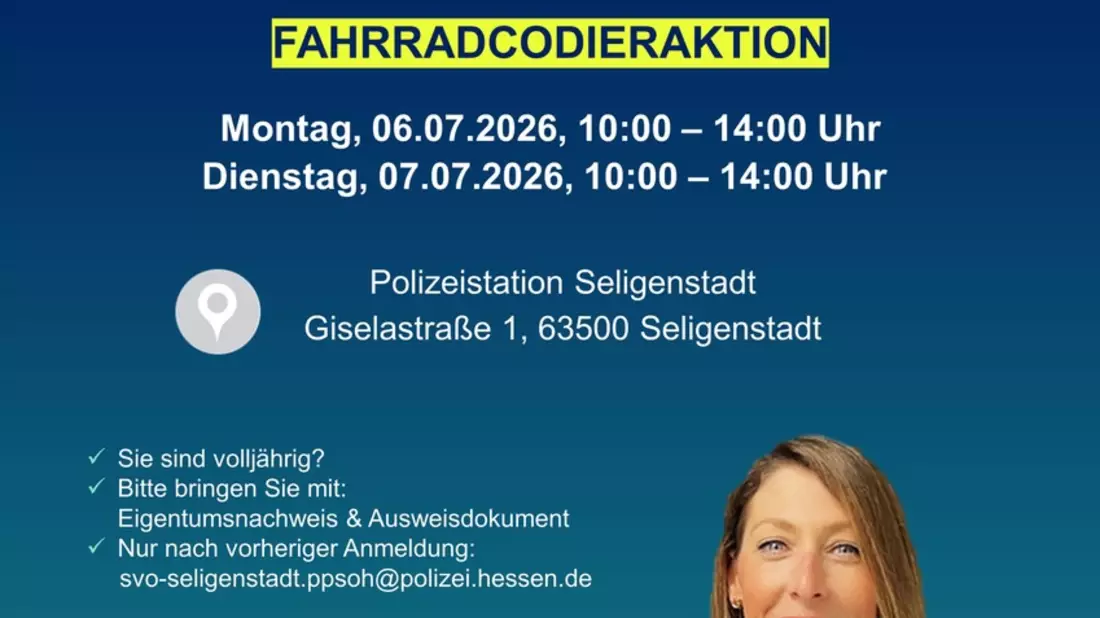 POL-OF: Fahrradcodieraktionen bei der Polizeistation Seligenstadt: Schutz vor Fahrraddiebstahl - Bild: presseportal.de
