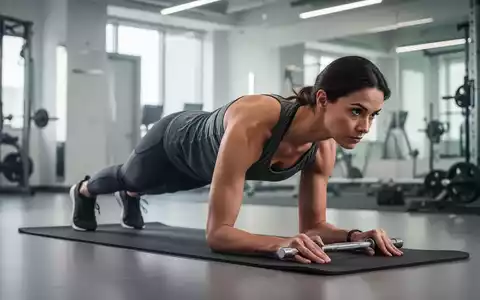 Eine Person führt eine Plank-Übung auf einer Fitnessmatte in einem modernen Fitnessstudio aus, konzentriert und in perfekter Form. - Foto: über boerse-global.de