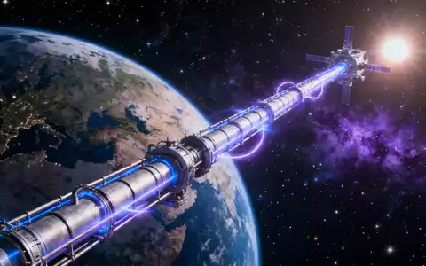 Eine futuristische Pipeline-Struktur, die sich von der Erde in den Weltraum erstreckt und Sterne und Nebel umgibt. - Foto: über boerse-global.de