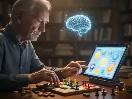 Ein nachdenklicher älterer Mensch, der eine kognitive Übung oder ein Puzzle macht, mit weichem Licht, das mentale Aktivität symbolisiert. - Foto: über boerse-global.de