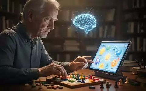Ein nachdenklicher älterer Mensch, der eine kognitive Übung oder ein Puzzle macht, mit weichem Licht, das mentale Aktivität symbolisiert. - Foto: über boerse-global.de