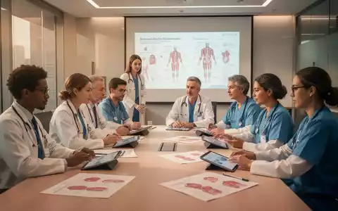 Gesundheitsfachkräfte in einem modernen Konferenzraum, die an einer Fortbildung teilnehmen, mit Tablets und Diagrammen auf dem Tisch. - Foto: über boerse-global.de
