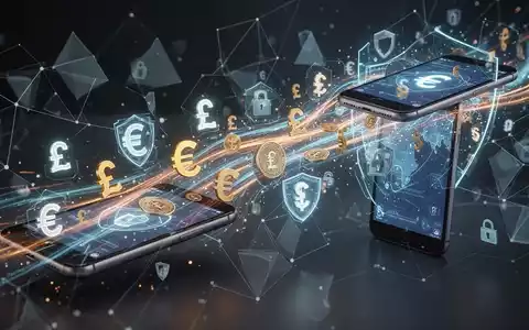 Digitale Währungssymbole fließen zwischen Handys und sicheren Netzwerken, symbolisieren moderne Zahlungen und Online-Banking-Innovation. - Foto: über boerse-global.de