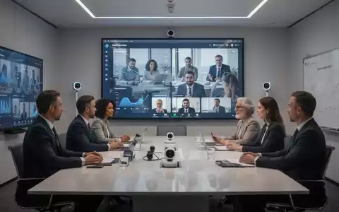 Ein modernes Konferenzzimmer mit einem großen Bildschirm, der ein Daten-Dashboard anzeigt, und einer Gruppe von Fachleuten in einem hybriden Meeting. - Foto: über boerse-global.de