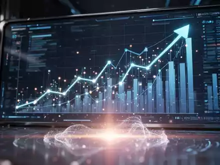 Glühende, abstrakte KI-Darstellung mit aufsteigenden Finanzgrafiken, die Wachstum und Innovation symbolisiert. - Foto: über boerse-global.de