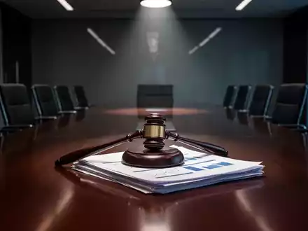 Ein Konferenztisch mit einem Hammer und Dokumenten, der die Corporate Governance und Aufsichtsratstätigkeit symbolisiert. - Foto: über boerse-global.de