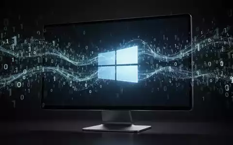 Digitaler Binärcode fließt über einen Bildschirm mit dezentem Windows-Logo, symbolisiert ein Software-Update. - Foto: über boerse-global.de