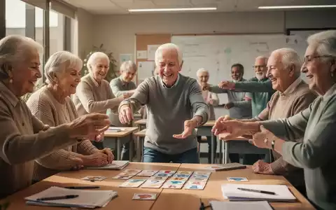 Senioren nehmen an einem interaktiven Kurs teil, der Gedächtnistraining und leichte Bewegung kombiniert, in einem hellen Raum. - Foto: über boerse-global.de