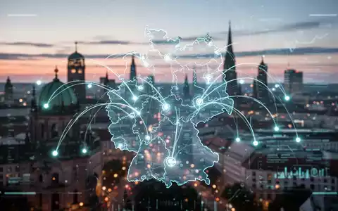 Leuchtende digitale Gesundheitsoberfläche mit abstrakten Linien, die Punkte auf einer verschwommenen deutschen Stadtsilhouette verbinden. - Foto: über boerse-global.de