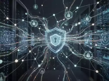 Abstrakte Darstellung von sicheren Datenflüssen in einem digitalen Netzwerk, symbolisch für Datenschutz-Management-Systeme. - Foto: über boerse-global.de