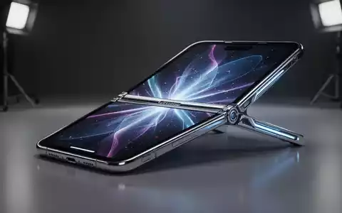 Schlankes, futuristisches Falt-Smartphone, wahrscheinlich ein iPhone Ultra, mit leuchtendem Bildschirm und sichtbarem Scharnier vor dunklem Hintergrund. - Foto: über boerse-global.de