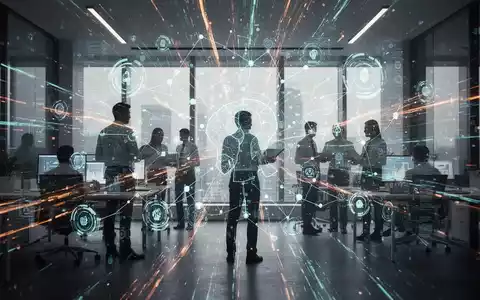 Abstrakte Darstellung von Produktivität mit digitalen Elementen und menschlichen Silhouetten, die die Integration von KI und Arbeit symbolisieren. - Foto: über boerse-global.de