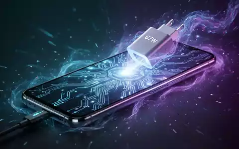 Schlankes, futuristisches Smartphone mit leuchtendem Bildschirm, an Schnellladegerät, umgeben von ätherischer Energie. - Foto: über boerse-global.de